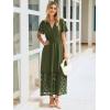 imageSimplee Womens 2025 Summer Boho Maxi Dress V Neck Empire Waist Long Flowy Dresses with PocketsArmy Green