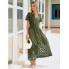 imageSimplee Womens 2025 Summer Boho Maxi Dress V Neck Empire Waist Long Flowy Dresses with PocketsArmy Green