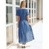 imageSimplee Womens 2025 Summer Boho Maxi Dress V Neck Empire Waist Long Flowy Dresses with PocketsBlue