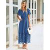 imageSimplee Womens 2025 Summer Boho Maxi Dress V Neck Empire Waist Long Flowy Dresses with PocketsBlue