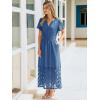 imageSimplee Womens 2025 Summer Boho Maxi Dress V Neck Empire Waist Long Flowy Dresses with PocketsBlue