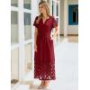 imageSimplee Womens 2025 Summer Boho Maxi Dress V Neck Empire Waist Long Flowy Dresses with PocketsBurgundy