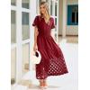 imageSimplee Womens 2025 Summer Boho Maxi Dress V Neck Empire Waist Long Flowy Dresses with PocketsBurgundy