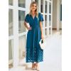 imageSimplee Womens 2025 Summer Boho Maxi Dress V Neck Empire Waist Long Flowy Dresses with PocketsInk Blue
