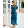 imageSimplee Womens 2025 Summer Boho Maxi Dress V Neck Empire Waist Long Flowy Dresses with PocketsInk Blue