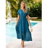 imageSimplee Womens 2025 Summer Boho Maxi Dress V Neck Empire Waist Long Flowy Dresses with PocketsInk Blue