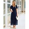 imageSimplee Womens 2025 Summer Boho Maxi Dress V Neck Empire Waist Long Flowy Dresses with PocketsNavy Blue