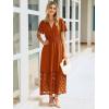 imageSimplee Womens 2025 Summer Boho Maxi Dress V Neck Empire Waist Long Flowy Dresses with PocketsOrange