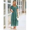 imageSimplee Womens 2025 Summer Boho Maxi Dress V Neck Empire Waist Long Flowy Dresses with PocketsTeal
