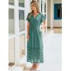 imageSimplee Womens 2025 Summer Boho Maxi Dress V Neck Empire Waist Long Flowy Dresses with PocketsTeal