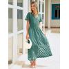 imageSimplee Womens 2025 Summer Boho Maxi Dress V Neck Empire Waist Long Flowy Dresses with PocketsTeal