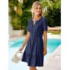 imageSimplee Womens 2025 Summer Mini Dress Eyelet Short Sleeve Cocktail Short Dresses Cute A Line Sun Dress with PocketsNavy