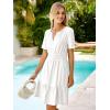 imageSimplee Womens 2025 Summer Mini Dress Eyelet Short Sleeve Cocktail Short Dresses Cute A Line Sun Dress with PocketsWhite