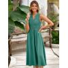 imageSimplee Womens Summer Smocked Midi Sundress V Neck Sleeveess Boho A Line Sun Dress with PocketsGreen