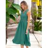 imageSimplee Womens Summer Smocked Midi Sundress V Neck Sleeveess Boho A Line Sun Dress with PocketsGreen