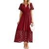 imageSimplee Womens 2025 Summer Boho Maxi Dress V Neck Empire Waist Long Flowy Dresses with PocketsBurgundy
