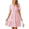 imageSimplee Womens 2025 Summer Mini Dress Eyelet Short Sleeve Cocktail Short Dresses Cute A Line Sun Dress with PocketsPink