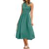 imageSimplee Womens Summer Smocked Midi Sundress V Neck Sleeveess Boho A Line Sun Dress with PocketsGreen