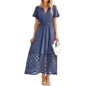 imageSimplee Womens 2025 Summer Boho Maxi Dress V Neck Empire Waist Long Flowy Dresses with PocketsBlue Purple