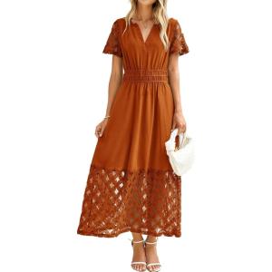 imageSimplee Womens 2025 Summer Boho Maxi Dress V Neck Empire Waist Long Flowy Dresses with PocketsOrange