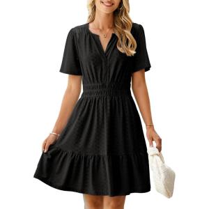 imageSimplee Womens 2025 Summer Mini Dress Eyelet Short Sleeve Cocktail Short Dresses Cute A Line Sun Dress with PocketsBlack