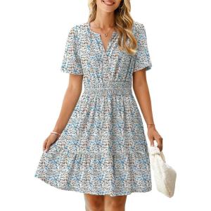 imageSimplee Womens 2025 Summer Mini Dress Eyelet Short Sleeve Cocktail Short Dresses Cute A Line Sun Dress with PocketsWhite Floral