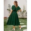 imageAmegoya Womens Casual Short Sleeve V Neck Floral Maxi Dresses Boho Beach Photoshoot Flowy Ruffle Long Dress3dark Green