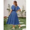 imageAmegoya Womens Casual Short Sleeve V Neck Floral Maxi Dresses Boho Beach Photoshoot Flowy Ruffle Long Dress3dusty Blue