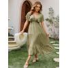 imageAmegoya Womens Casual Short Sleeve V Neck Floral Maxi Dresses Boho Beach Photoshoot Flowy Ruffle Long Dress3olive Green