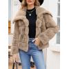 imageSimplee Apparel Womens Faux Fur Coat Fleece Cropped Jacket Long Sleeve Fur Coats Warm Winter Jackets 2025Light Khaki