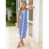 imageSimplee Women Button Striped Summer Dress Knit Casual Cap Sleeve VNeck Midi Comfy Travel Dresses 2025 TrendyBlue