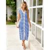 imageSimplee Women Button Striped Summer Dress Knit Casual Cap Sleeve VNeck Midi Comfy Travel Dresses 2025 TrendyBlue