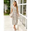 imageSimplee Women Button Striped Summer Dress Knit Casual Cap Sleeve VNeck Midi Comfy Travel Dresses 2025 TrendyCoffee