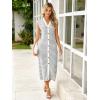 imageSimplee Women Button Striped Summer Dress Knit Casual Cap Sleeve VNeck Midi Comfy Travel Dresses 2025 TrendyGrey