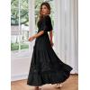 imageSimplee Women V Neck Formal Lace Maxi Dress Ruffle Flowy Short Sleeve Boho Wedding Guest Long DressLaceblack