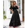 imageSimplee Women V Neck Formal Lace Maxi Dress Ruffle Flowy Short Sleeve Boho Wedding Guest Long DressLaceblack