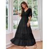imageSimplee Women V Neck Formal Lace Maxi Dress Ruffle Flowy Short Sleeve Boho Wedding Guest Long DressLaceblack