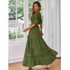 imageSimplee Women V Neck Formal Lace Maxi Dress Ruffle Flowy Short Sleeve Boho Wedding Guest Long DressLacegreen