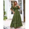 imageSimplee Women V Neck Formal Lace Maxi Dress Ruffle Flowy Short Sleeve Boho Wedding Guest Long DressLacegreen