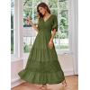imageSimplee Women V Neck Formal Lace Maxi Dress Ruffle Flowy Short Sleeve Boho Wedding Guest Long DressLacegreen