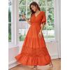 imageSimplee Women V Neck Formal Lace Maxi Dress Ruffle Flowy Short Sleeve Boho Wedding Guest Long DressLaceorange