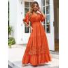 imageSimplee Women V Neck Formal Lace Maxi Dress Ruffle Flowy Short Sleeve Boho Wedding Guest Long DressLaceorange