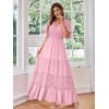 imageSimplee Women V Neck Formal Lace Maxi Dress Ruffle Flowy Short Sleeve Boho Wedding Guest Long DressLacepink Purple