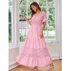 imageSimplee Women V Neck Formal Lace Maxi Dress Ruffle Flowy Short Sleeve Boho Wedding Guest Long DressLacepink Purple