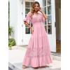 imageSimplee Women V Neck Formal Lace Maxi Dress Ruffle Flowy Short Sleeve Boho Wedding Guest Long DressLacepink Purple