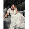 imageSimplee Women V Neck Formal Lace Maxi Dress Ruffle Flowy Short Sleeve Boho Wedding Guest Long DressLacewhite