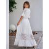 imageSimplee Women V Neck Formal Lace Maxi Dress Ruffle Flowy Short Sleeve Boho Wedding Guest Long DressLacewhite