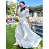 imageSimplee Women V Neck Formal Lace Maxi Dress Ruffle Flowy Short Sleeve Boho Wedding Guest Long DressLacewhite