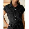 imageSimplee Womens 2025 Denim Romper Casual Short Sleeve Cargo Jean Romper Overall Shorts With PocketsBlack