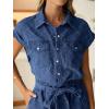 imageSimplee Womens 2025 Denim Romper Casual Short Sleeve Cargo Jean Romper Overall Shorts With PocketsDark Blue